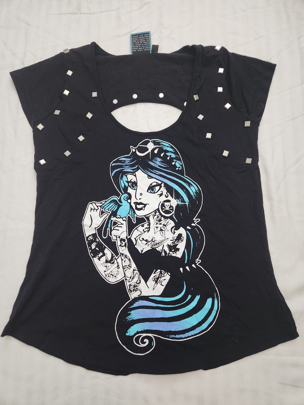 Black Short-Sleeve Graphic Tee with Stud Accents